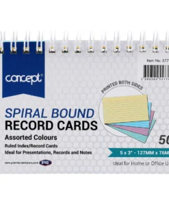 Concept 5x3 Spiral Ruled Index Cards - Colour - 50 Cards